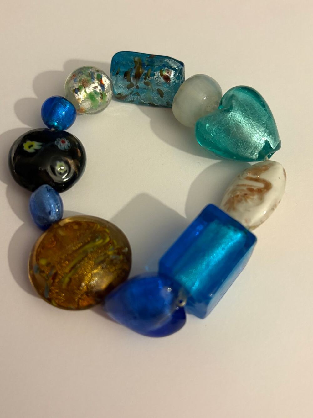 Vintage Art Glass Bead Stretch Bracelet 6.5”
